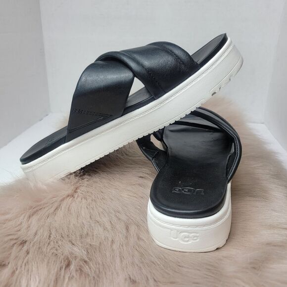 UGG Zayne Crossband Blck Leather Sandal Size 9 - Picture 5 of 10